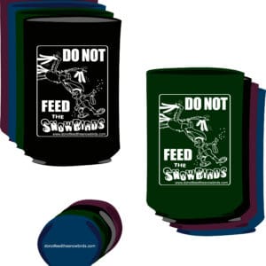 Picture containing views of the multiple colors available on Snowbird Koozies